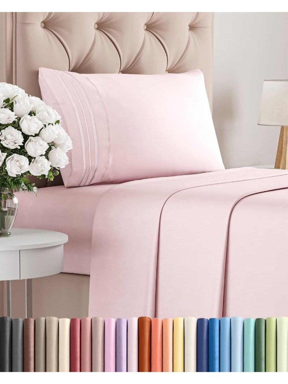 Pink Twin Sheet Set Cooling Microfiber, Deep Pocket, Wrinkle‑Free 3‑Piece  NWOT